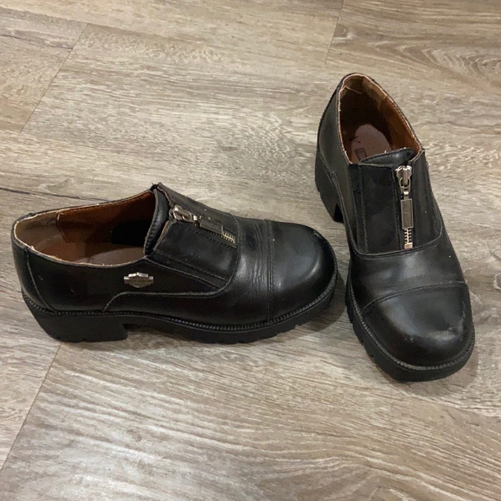 Harley-Davidson Black Leather Slip-On Zip Work Shoes